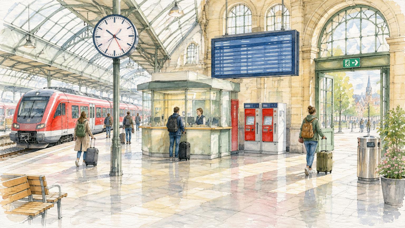 Watercolor of At the train station