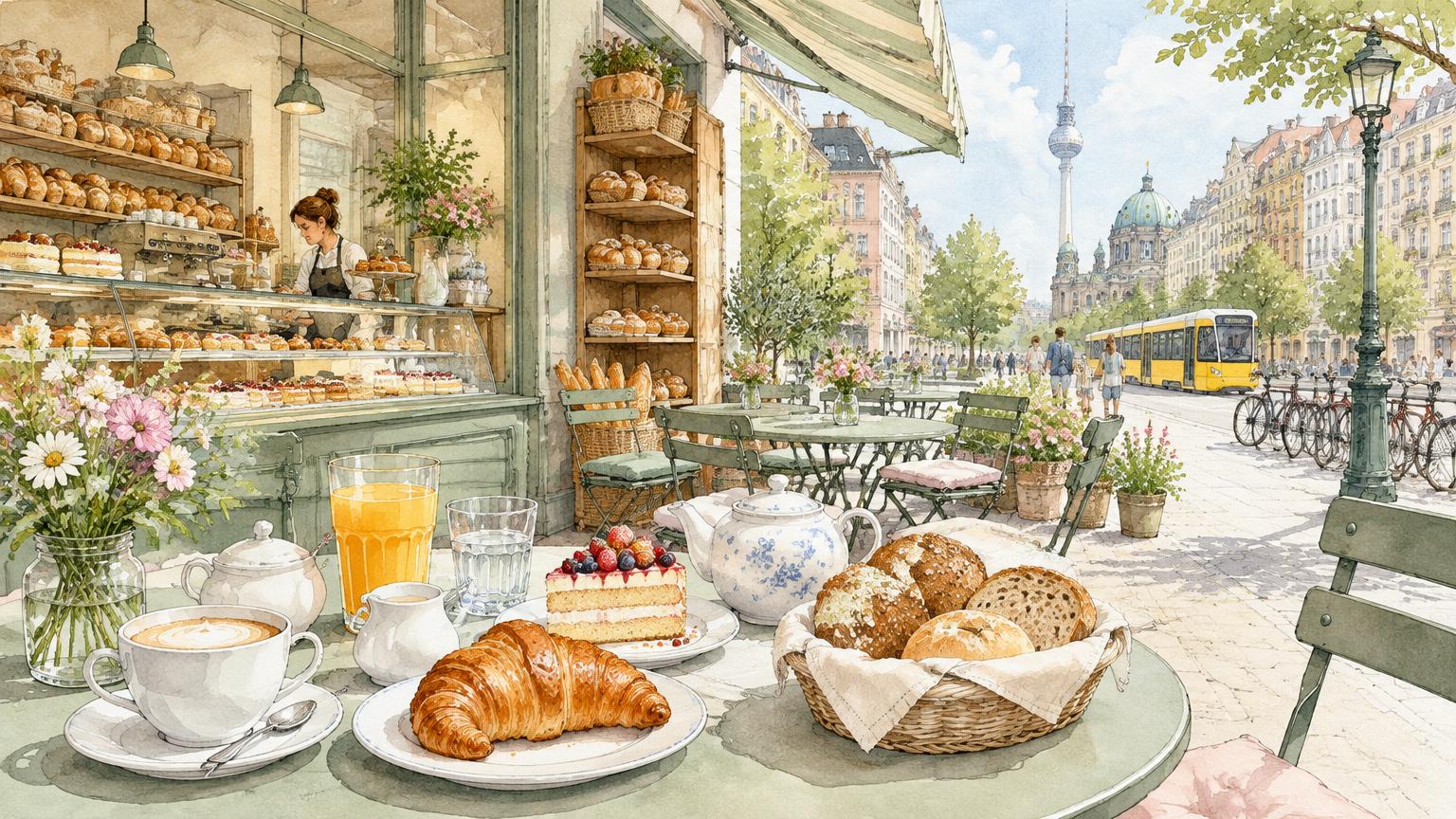 Watercolor of At the café