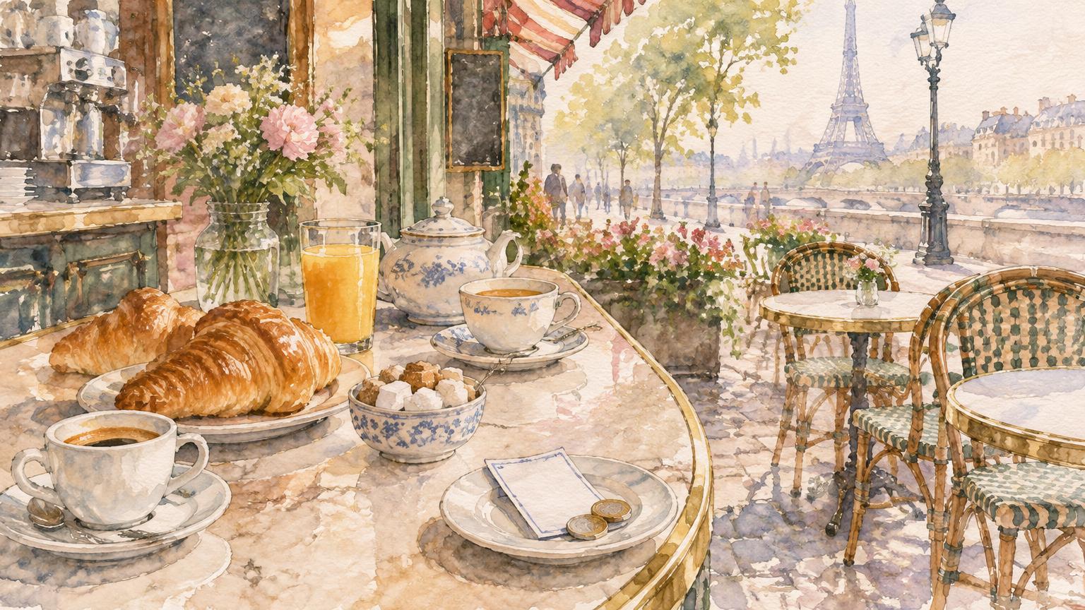 Watercolor of at the café