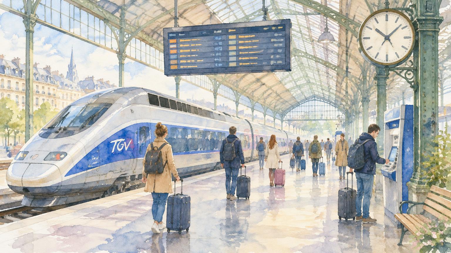 Watercolor of at the train station