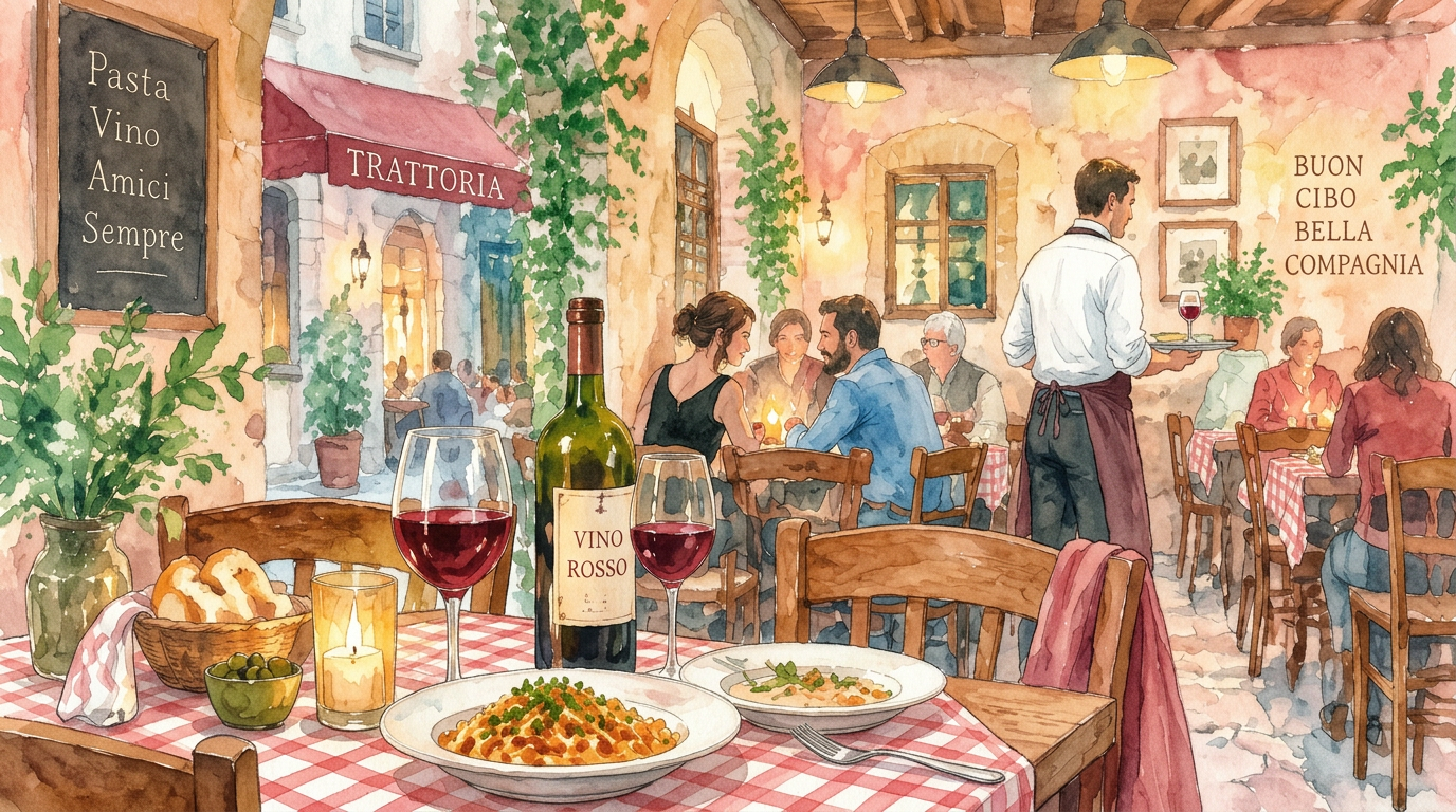 Watercolor of at the restaurant